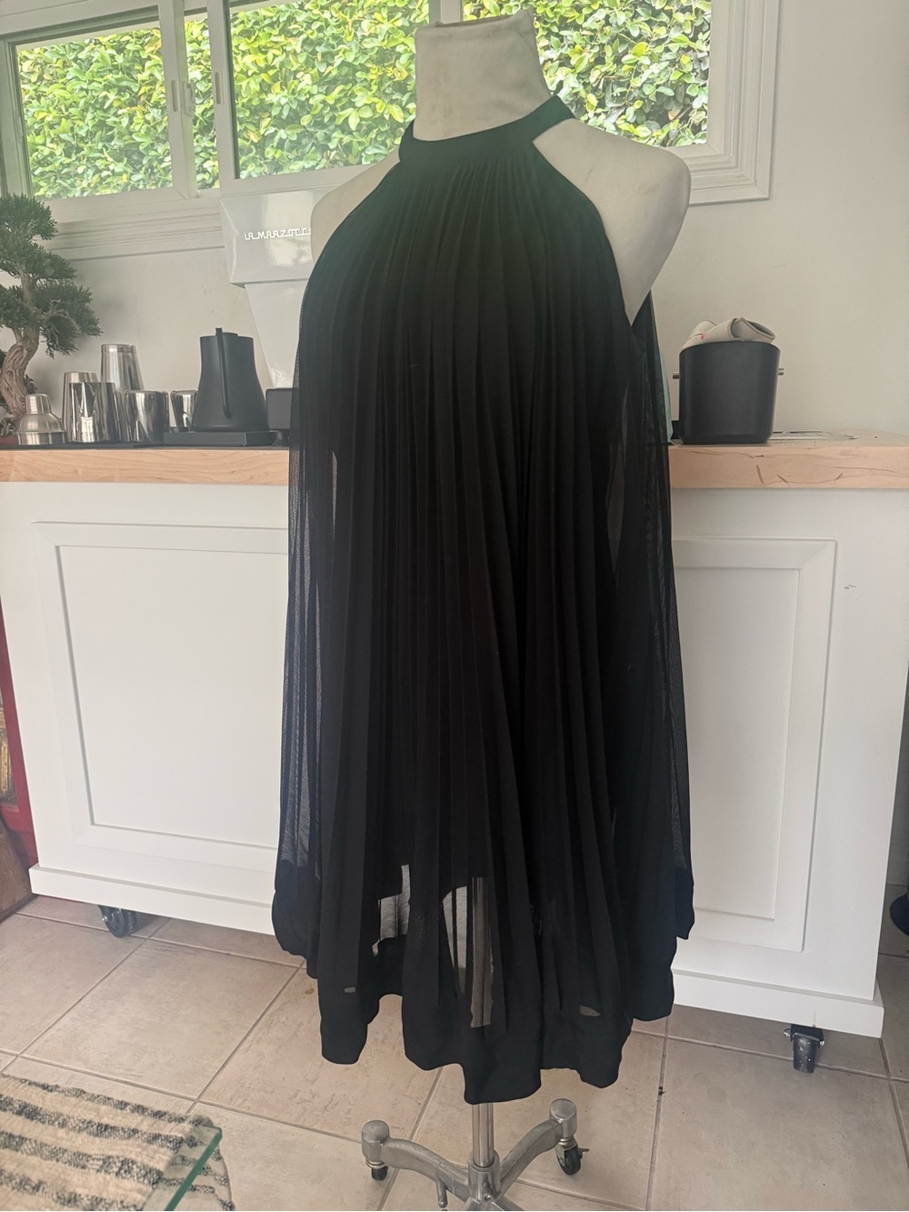 ECI Black Halter High-Low Pleated Dress